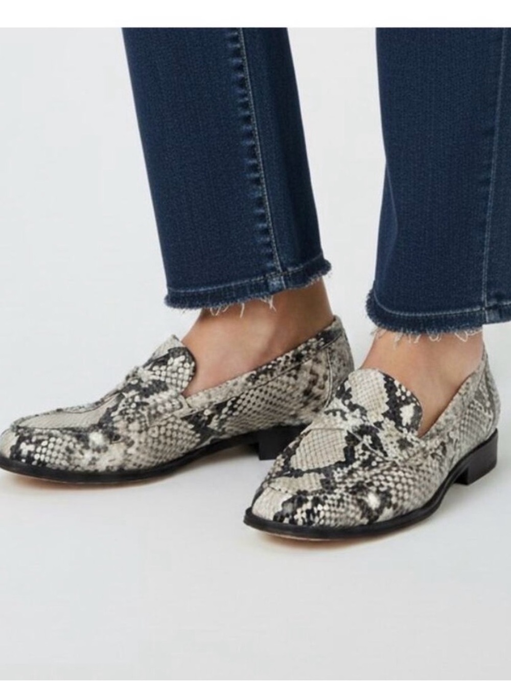 J. Crew Maison Ruched Loafers in Snake-Embossed Italian Leather Women’s Size 8